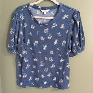 LC Lauren Conrad Blue Floral Blouse